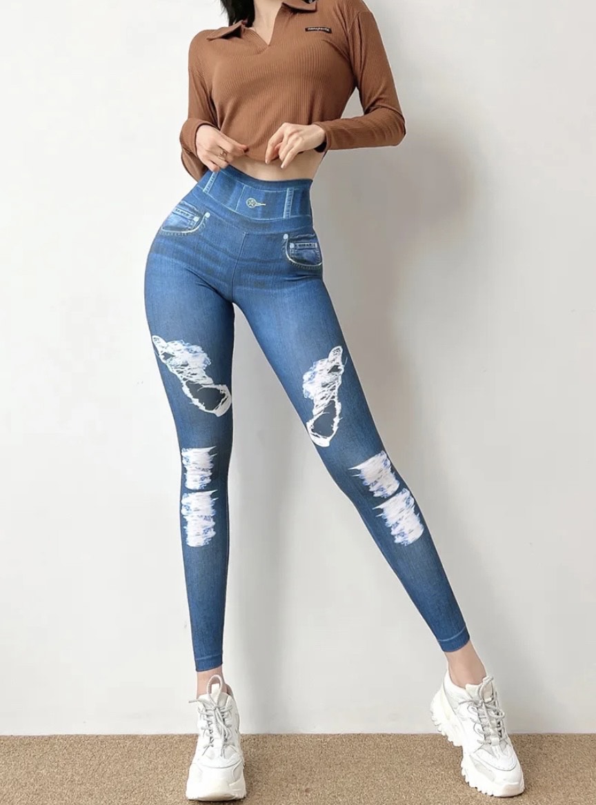 Butt Lifting Jean Distressed Leggings - Welcome