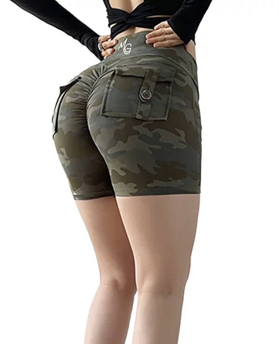 Camouflage Mode Scrunch Butt Shorts - MG Closet